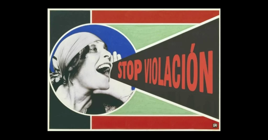 un cartell amb una dona cridant