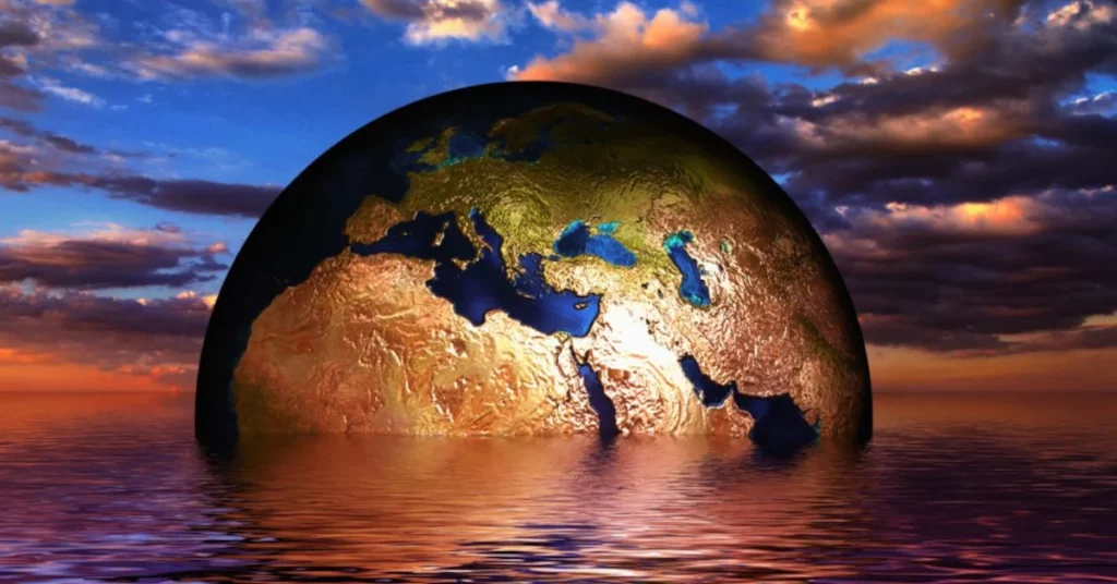 ilustració de la Terra esfonsantse en el oceà
