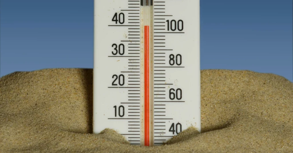termometre enterrat a la sorra marca 40 graus