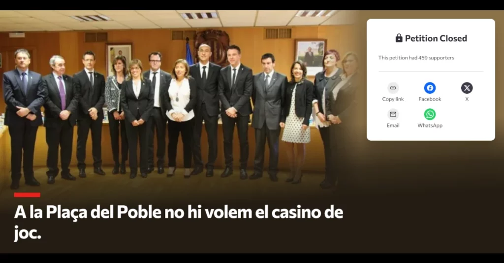 portadda de la petició, amb una foto dels membres del comú d'Andorra la Vella el 2017